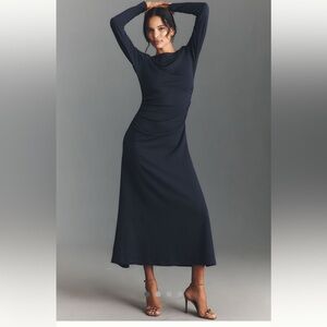 Anthropologie Long Sleeve Cowl Back Navy Maxi Dress Size XL NWT